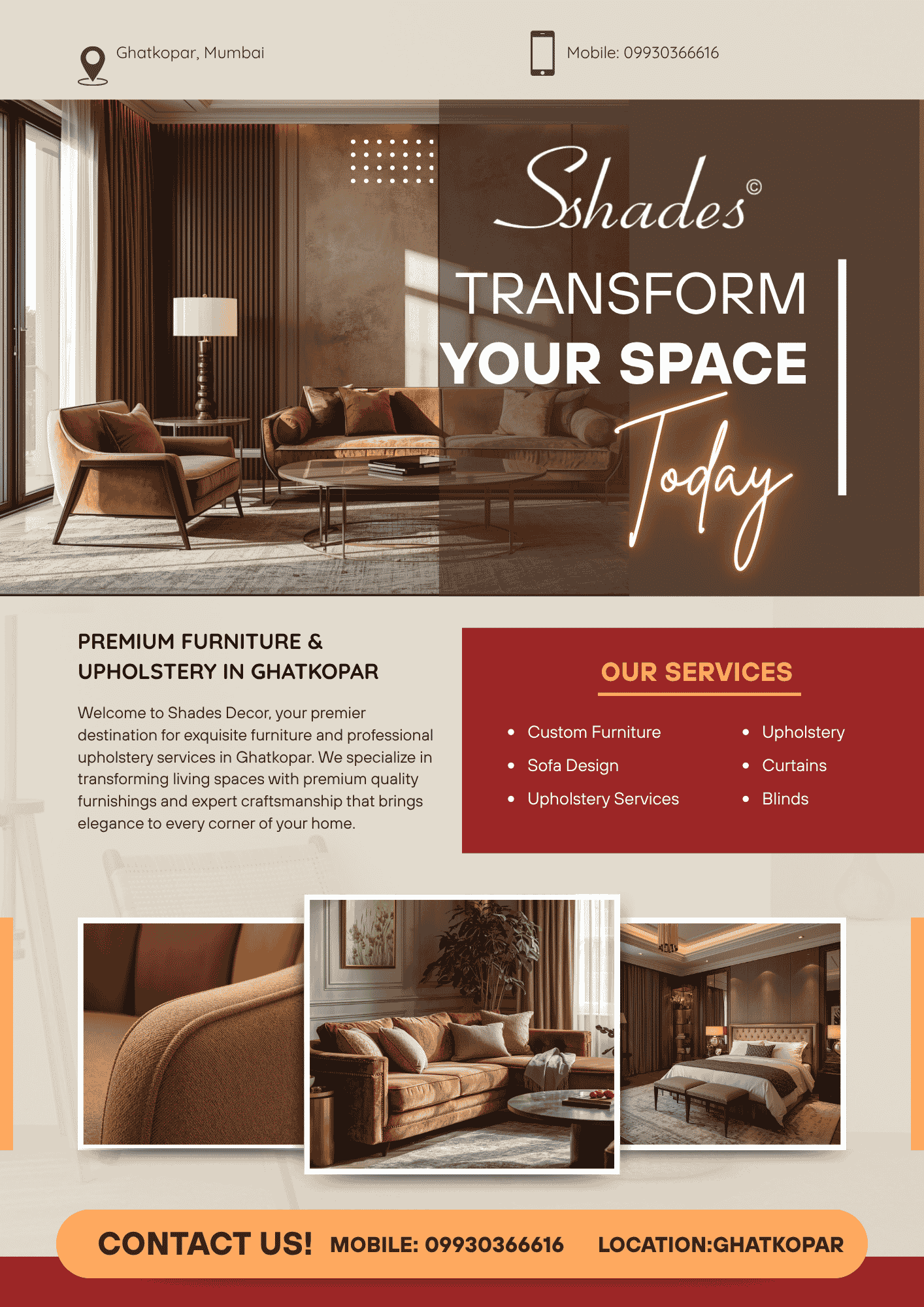 Custom furniture and upholstery services in Ghatkopar by Shades Decor Mumbai